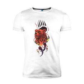 Мужская футболка премиум с принтом Медведь Тотем в Петрозаводске, 92% хлопок, 8% лайкра | приталенный силуэт, круглый вырез ворота, длина до линии бедра, короткий рукав | бусы | индейский | след | тотемное животное