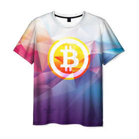 Мужская футболка 3D с принтом Биткоин - Bitcoin Geometria в Петрозаводске, 100% полиэфир | прямой крой, круглый вырез горловины, длина до линии бедер | bitcoin | coin | crypto | geometria | polygon | биткоин | геометрия | коин | криптовалюта | полигон