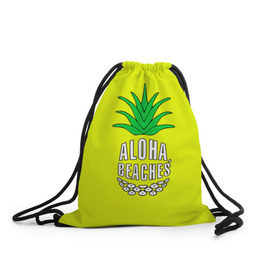 Рюкзак-мешок 3D с принтом Aloha, Beaches! в Петрозаводске, 100% полиэстер | плотность ткани — 200 г/м2, размер — 35 х 45 см; лямки — толстые шнурки, застежка на шнуровке, без карманов и подкладки | aloha | beaches | bride | ананас | девичник | невеста | пляж | пляжная вечеринка | тропики | фрукты