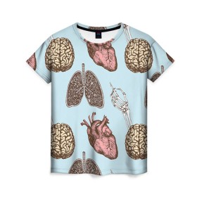 Женская футболка 3D с принтом Органы в Петрозаводске, 100% полиэфир ( синтетическое хлопкоподобное полотно) | прямой крой, круглый вырез горловины, длина до линии бедер | doctor | врач | доктор | кости | кость | легкие | медик | медицина | мозг | орган | органы | сердце | скелет