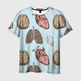 Мужская футболка 3D с принтом Органы в Петрозаводске, 100% полиэфир | прямой крой, круглый вырез горловины, длина до линии бедер | doctor | врач | доктор | кости | кость | легкие | медик | медицина | мозг | орган | органы | сердце | скелет