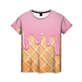 Женская футболка 3D с принтом Black Milk Мороженое Стаканчик в Петрозаводске, 100% полиэфир ( синтетическое хлопкоподобное полотно) | прямой крой, круглый вырез горловины, длина до линии бедер | ice cream | мороженое | рожок | стаканчик | эскимо
