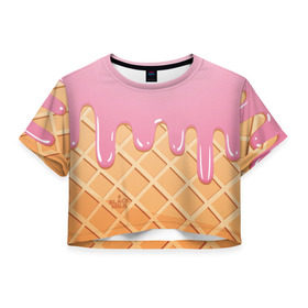 Женская футболка 3D укороченная с принтом Black Milk Мороженое Стаканчик в Петрозаводске, 100% полиэстер | круглая горловина, длина футболки до линии талии, рукава с отворотами | ice cream | мороженое | рожок | стаканчик | эскимо