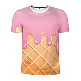 Мужская футболка 3D спортивная с принтом Black Milk Мороженое Стаканчик в Петрозаводске, 100% полиэстер с улучшенными характеристиками | приталенный силуэт, круглая горловина, широкие плечи, сужается к линии бедра | ice cream | мороженое | рожок | стаканчик | эскимо