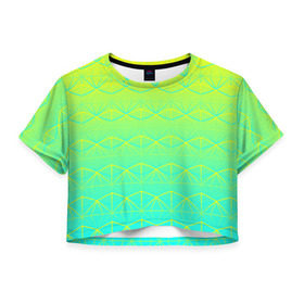Женская футболка 3D укороченная с принтом Летний бриз в Петрозаводске, 100% полиэстер | круглая горловина, длина футболки до линии талии, рукава с отворотами | summer | градиент | желтый | зеленый | лето | синий | узор