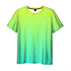 Мужская футболка 3D с принтом Летний бриз в Петрозаводске, 100% полиэфир | прямой крой, круглый вырез горловины, длина до линии бедер | Тематика изображения на принте: summer | градиент | желтый | зеленый | лето | синий | узор