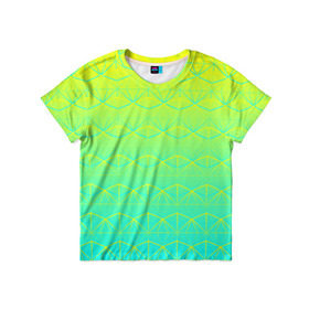 Детская футболка 3D с принтом Летний бриз в Петрозаводске, 100% гипоаллергенный полиэфир | прямой крой, круглый вырез горловины, длина до линии бедер, чуть спущенное плечо, ткань немного тянется | summer | градиент | желтый | зеленый | лето | синий | узор