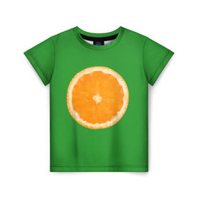 Детская футболка 3D с принтом Низкополигональный апельсин в Петрозаводске, 100% гипоаллергенный полиэфир | прямой крой, круглый вырез горловины, длина до линии бедер, чуть спущенное плечо, ткань немного тянется | lowpoly | polygonal | апельсин | зеленый | оранджевый | полигон | полигональный | полигоны | яркий