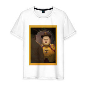 Мужская футболка хлопок с принтом Счастливый Ким в Петрозаводске, 100% хлопок | прямой крой, круглый вырез горловины, длина до линии бедер, слегка спущенное плечо. | Тематика изображения на принте: ким чен ын | северная корея