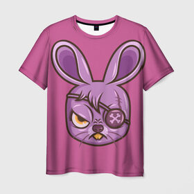 Мужская футболка 3D с принтом Зайчик в Петрозаводске, 100% полиэфир | прямой крой, круглый вырез горловины, длина до линии бедер | заяц | кролик | розовый