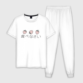 Мужская пижама хлопок с принтом strawberry в Петрозаводске, 100% хлопок | брюки и футболка прямого кроя, без карманов, на брюках мягкая резинка на поясе и по низу штанин
 | japan | strawberry | клубника | япония
