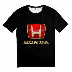 Мужская футболка 3D с принтом Honda в Петрозаводске, 100% полиэфир | прямой крой, круглый вырез горловины, длина до линии бедер | Тематика изображения на принте: авот | марка | машина | хонда