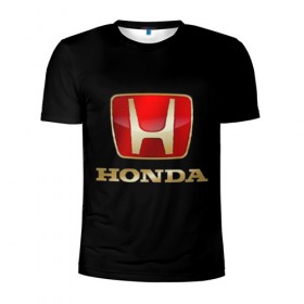 Мужская футболка 3D спортивная с принтом Honda в Петрозаводске, 100% полиэстер с улучшенными характеристиками | приталенный силуэт, круглая горловина, широкие плечи, сужается к линии бедра | авот | марка | машина | хонда