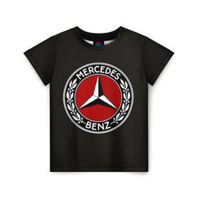 Детская футболка 3D с принтом Mercedes-Benz в Петрозаводске, 100% гипоаллергенный полиэфир | прямой крой, круглый вырез горловины, длина до линии бедер, чуть спущенное плечо, ткань немного тянется | car | germany | logo | make | mercedes benz | автомобиль | германия | логотип | марка | мерседес бенц