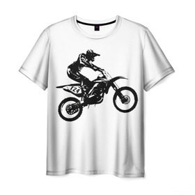 Мужская футболка 3D с принтом Мотокросс в Петрозаводске, 100% полиэфир | прямой крой, круглый вырез горловины, длина до линии бедер | motocross | motorcycle | motorcyclist | silhouette | speed | stencil | мотокросс | мотоцикл | мотоциклист | силуэт | скорость | трафарет