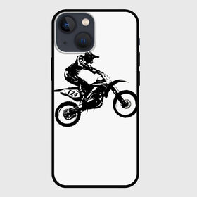 Чехол для iPhone 13 mini с принтом Мотокросс в Петрозаводске,  |  | Тематика изображения на принте: motocross | motorcycle | motorcyclist | silhouette | speed | stencil | мотокросс | мотоцикл | мотоциклист | силуэт | скорость | трафарет