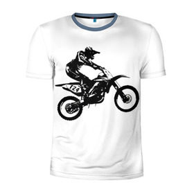 Мужская футболка 3D спортивная с принтом Мотокросс в Петрозаводске, 100% полиэстер с улучшенными характеристиками | приталенный силуэт, круглая горловина, широкие плечи, сужается к линии бедра | motocross | motorcycle | motorcyclist | silhouette | speed | stencil | мотокросс | мотоцикл | мотоциклист | силуэт | скорость | трафарет