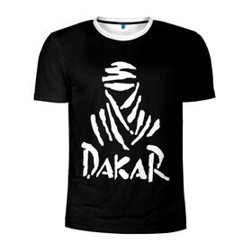 Мужская футболка 3D спортивная с принтом Dakar в Петрозаводске, 100% полиэстер с улучшенными характеристиками | приталенный силуэт, круглая горловина, широкие плечи, сужается к линии бедра | dakar | desert | logo | race | rally | sign | гонки | дакар | знак | логотип | пустыня | ралли
