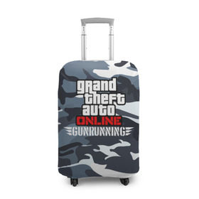Чехол для чемодана 3D с принтом GTA Online: GUNRUNNING в Петрозаводске, 86% полиэфир, 14% спандекс | двустороннее нанесение принта, прорези для ручек и колес | auto | grand | gta | gta5 | rockstar | theft | гта | рокстар