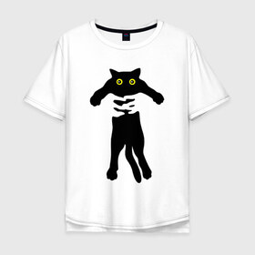 Мужская футболка хлопок Oversize с принтом Всё своё ношу с собой в Петрозаводске, 100% хлопок | свободный крой, круглый ворот, “спинка” длиннее передней части | глаза | кот | котик | кошка | силуэт