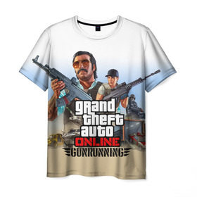 Мужская футболка 3D с принтом GTA Online: GUNRUNNING в Петрозаводске, 100% полиэфир | прямой крой, круглый вырез горловины, длина до линии бедер | auto | grand | gta | gta5 | rockstar | theft | гта | рокстар