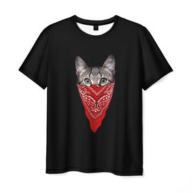 Мужская футболка 3D с принтом Котомафия в Петрозаводске, 100% полиэфир | прямой крой, круглый вырез горловины, длина до линии бедер | бандана | гангстер | кот | котик | кошка | мафия
