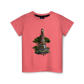 Детская футболка хлопок с принтом Маяк Пиксель-Арт в Петрозаводске, 100% хлопок | круглый вырез горловины, полуприлегающий силуэт, длина до линии бедер | 8bit | маяк | пиксели | романтика | свет | сказка | стимпанк | фантазия | фэнтези