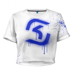 Женская футболка 3D укороченная с принтом cs:go - SK Gaming (White collection) в Петрозаводске, 100% полиэстер | круглая горловина, длина футболки до линии талии, рукава с отворотами | 0x000000123 | cs go | sk | white | кс го