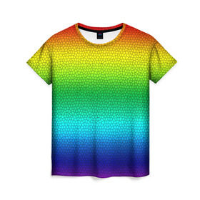 Женская футболка 3D с принтом Радуга (Витражный Градиент) в Петрозаводске, 100% полиэфир ( синтетическое хлопкоподобное полотно) | прямой крой, круглый вырез горловины, длина до линии бедер | gradient | rainbow | витраж | градиент | радуга