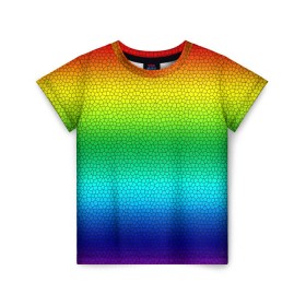 Детская футболка 3D с принтом Радуга (Витражный Градиент) в Петрозаводске, 100% гипоаллергенный полиэфир | прямой крой, круглый вырез горловины, длина до линии бедер, чуть спущенное плечо, ткань немного тянется | Тематика изображения на принте: gradient | rainbow | витраж | градиент | радуга