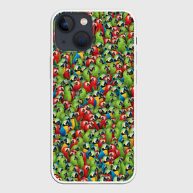 Чехол для iPhone 13 mini с принтом Попугаи в Петрозаводске,  |  | Тематика изображения на принте: ара | животные | паттрен | попугай | птицы | птички | текстура | тропики