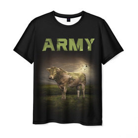 Мужская футболка 3D с принтом Корова ARMY (армия) в Петрозаводске, 100% полиэфир | прямой крой, круглый вырез горловины, длина до линии бедер | 