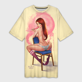 Платье-футболка 3D с принтом Pin Up Pop Art Girl в Петрозаводске,  |  | comics | girl | lollipop | pin up | pop art | арт | девочка | дизайн | конфетка | лолита | милая | мода | пафос | поп арт | сосательная | стиль | чупа чупс