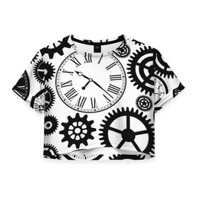 Женская футболка 3D укороченная с принтом Время не ждет в Петрозаводске, 100% полиэстер | круглая горловина, длина футболки до линии талии, рукава с отворотами | Тематика изображения на принте: время | часы