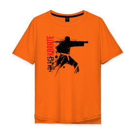 Мужская футболка хлопок Oversize с принтом Силуэт каратиста 2 в Петрозаводске, 100% хлопок | свободный крой, круглый ворот, “спинка” длиннее передней части | боец | карате | каратэ | киокушинкай | силуэт | тайдзюцу
