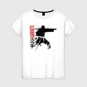 Женская футболка хлопок с принтом Силуэт каратиста 2 в Петрозаводске, 100% хлопок | прямой крой, круглый вырез горловины, длина до линии бедер, слегка спущенное плечо | боец | карате | каратэ | киокушинкай | силуэт | тайдзюцу