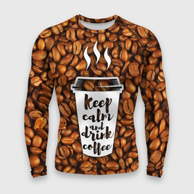Мужской рашгард 3D с принтом keep calm and drink coffee в Петрозаводске,  |  | coffee | keep calm | кофе