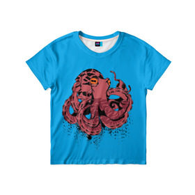 Детская футболка 3D с принтом Осьминог в Петрозаводске, 100% гипоаллергенный полиэфир | прямой крой, круглый вырез горловины, длина до линии бедер, чуть спущенное плечо, ткань немного тянется | la piovra | octopus | кальмар | лапиовра | морепродукт | морской гад | октопус | осьминог | спрут