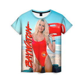 Женская футболка 3D с принтом Baywatch Памела в Петрозаводске, 100% полиэфир ( синтетическое хлопкоподобное полотно) | прямой крой, круглый вырез горловины, длина до линии бедер | pamella adnerson | андерсон | спасатели малибу