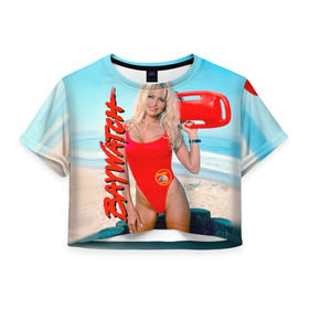 Женская футболка 3D укороченная с принтом Baywatch Памела в Петрозаводске, 100% полиэстер | круглая горловина, длина футболки до линии талии, рукава с отворотами | pamella adnerson | андерсон | спасатели малибу
