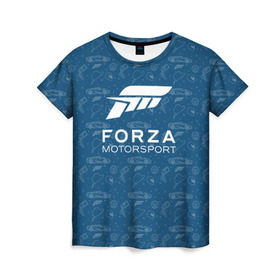 Женская футболка 3D с принтом Forza Motorsport в Петрозаводске, 100% полиэфир ( синтетическое хлопкоподобное полотно) | прямой крой, круглый вырез горловины, длина до линии бедер | car | crew | dirt | flatout | grid | need | nfs | race | speed | гонки | машина | скорость