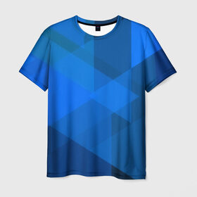 Мужская футболка 3D с принтом blue texsture в Петрозаводске, 100% полиэфир | прямой крой, круглый вырез горловины, длина до линии бедер | Тематика изображения на принте: abstraction | абстракция | геометрия | грани | линии | полигоны | сочетания | треугольники