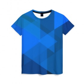 Женская футболка 3D с принтом blue texsture в Петрозаводске, 100% полиэфир ( синтетическое хлопкоподобное полотно) | прямой крой, круглый вырез горловины, длина до линии бедер | Тематика изображения на принте: abstraction | абстракция | геометрия | грани | линии | полигоны | сочетания | треугольники