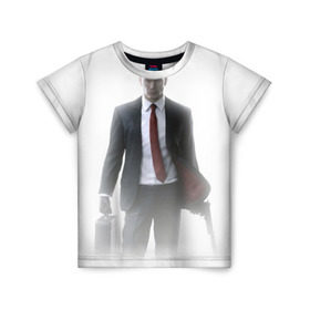 Детская футболка 3D с принтом Hitman в тумане в Петрозаводске, 100% гипоаллергенный полиэфир | прямой крой, круглый вырез горловины, длина до линии бедер, чуть спущенное плечо, ткань немного тянется | Тематика изображения на принте: 