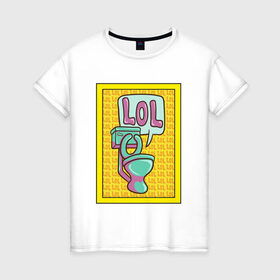Женская футболка хлопок с принтом Сортирный юмор в Петрозаводске, 100% хлопок | прямой крой, круглый вырез горловины, длина до линии бедер, слегка спущенное плечо | lol | желтый | кек | лол | мультяшный | унитаз