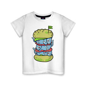 Детская футболка хлопок с принтом drop dead в Петрозаводске, 100% хлопок | круглый вырез горловины, полуприлегающий силуэт, длина до линии бедер | Тематика изображения на принте: burger | cat | citty | hamburger | бургер | гамбургер | кот | кошка