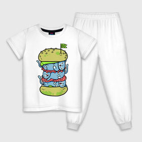 Детская пижама хлопок с принтом drop dead в Петрозаводске, 100% хлопок |  брюки и футболка прямого кроя, без карманов, на брюках мягкая резинка на поясе и по низу штанин
 | Тематика изображения на принте: burger | cat | citty | hamburger | бургер | гамбургер | кот | кошка