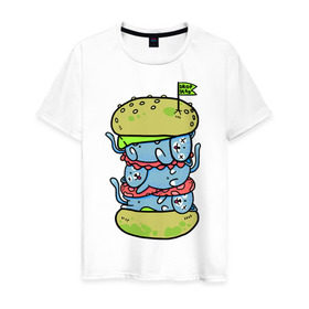 Мужская футболка хлопок с принтом drop dead в Петрозаводске, 100% хлопок | прямой крой, круглый вырез горловины, длина до линии бедер, слегка спущенное плечо. | Тематика изображения на принте: burger | cat | citty | hamburger | бургер | гамбургер | кот | кошка