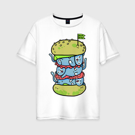 Женская футболка хлопок Oversize с принтом drop dead в Петрозаводске, 100% хлопок | свободный крой, круглый ворот, спущенный рукав, длина до линии бедер
 | burger | cat | citty | hamburger | бургер | гамбургер | кот | кошка
