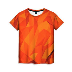 Женская футболка 3D с принтом Orange geometry в Петрозаводске, 100% полиэфир ( синтетическое хлопкоподобное полотно) | прямой крой, круглый вырез горловины, длина до линии бедер | Тематика изображения на принте: abstraction | абстракция | геометрия | грани | линии | полигоны | сочетания | текстура | треугольники